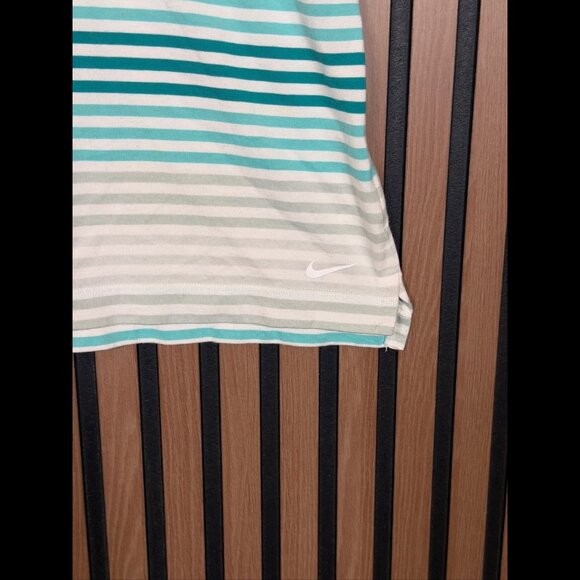 Nike Golf Polo Shirt Small Womens White Blue Short Sleeve Dri-Fit Fabric Striped - Picture 6 of 8